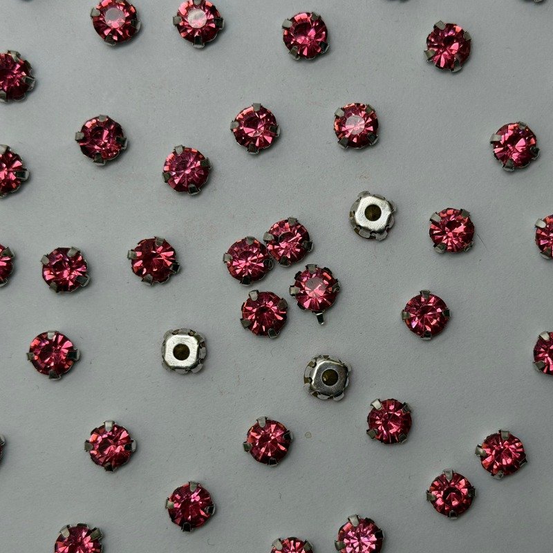 Rose Pink Round Crystal with Silver Claw Setting