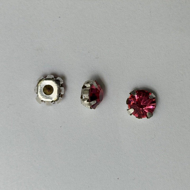 Rose Pink Round Crystal with Silver Claw Setting