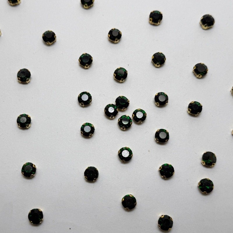 Dark Green Round Crystal with Gold Claw Setting